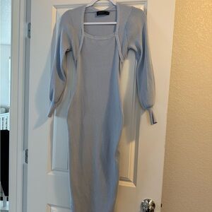Zesica Light Blue Long Sleeve Sweater Dress